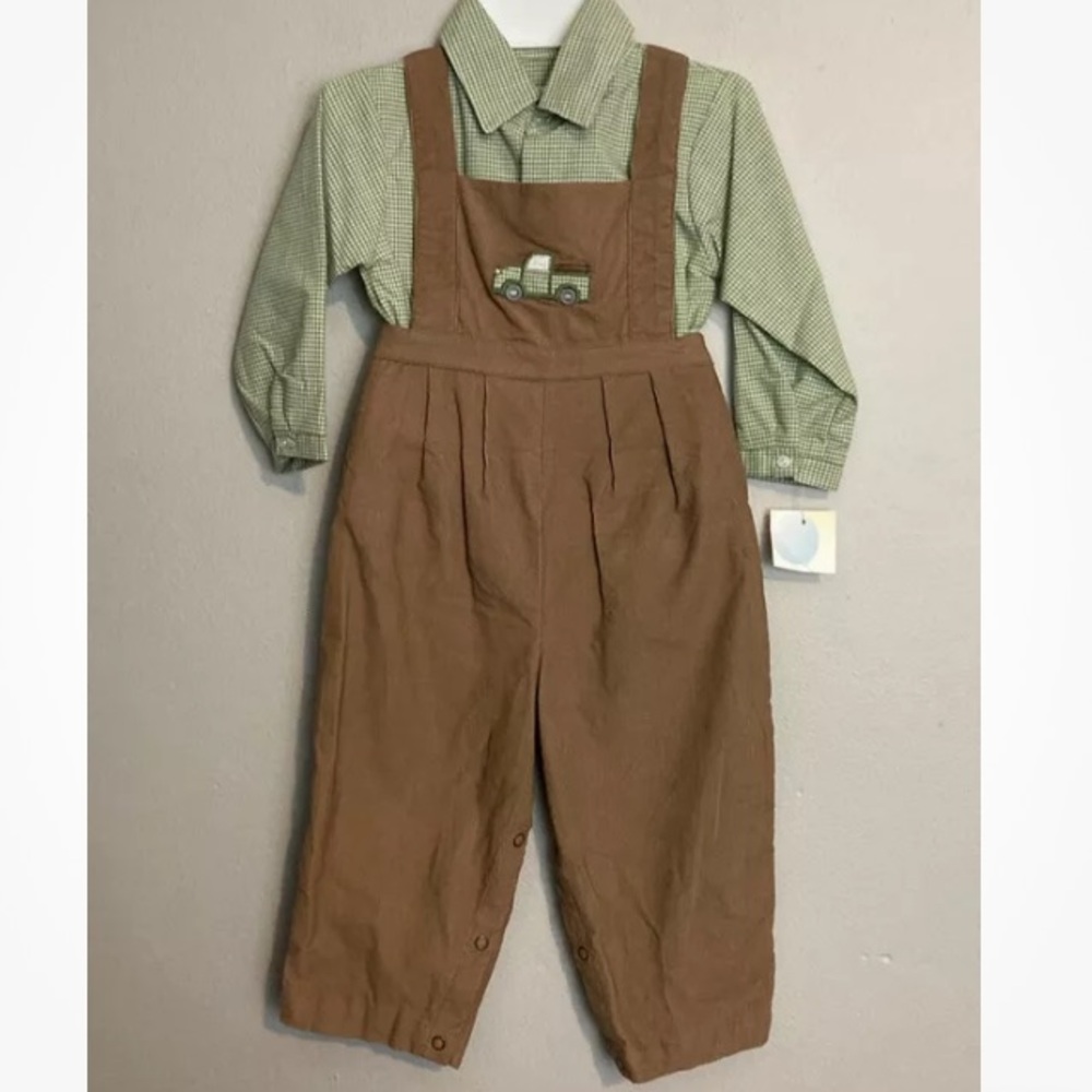 4-16 NWT Petit Ami  Boys Brown Soft Corduroy Longall pickup truck Sz 24 Months